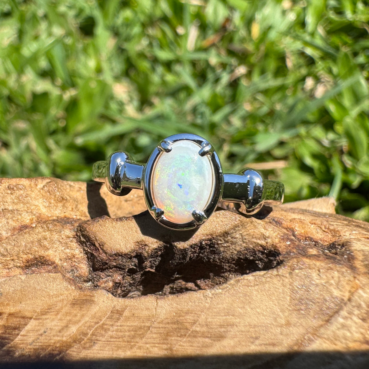 0.7ct Coober Pedy Opal Ring ~ 'Stanley Glow' | 925 Sterling Silver | Solid Australian Opal