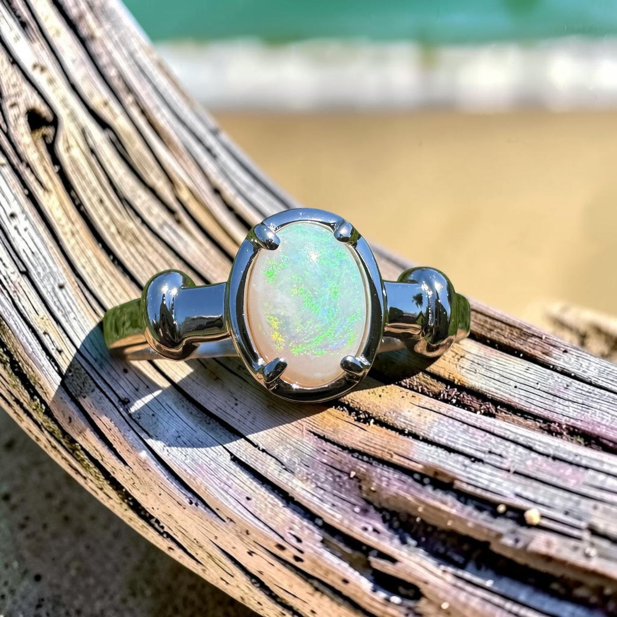 0.7ct Coober Pedy Opal Ring ~ 'Stanley Glow' | 925 Sterling Silver | Solid Australian Opal
