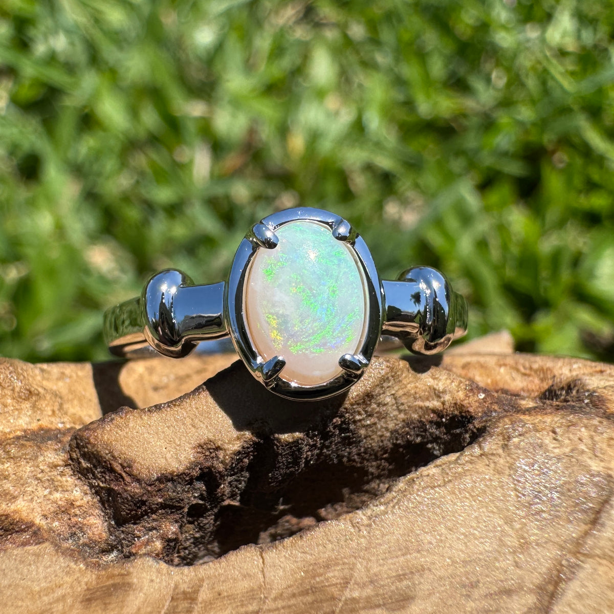 0.7ct Coober Pedy Opal Ring ~ 'Stanley Glow' | 925 Sterling Silver | Solid Australian Opal