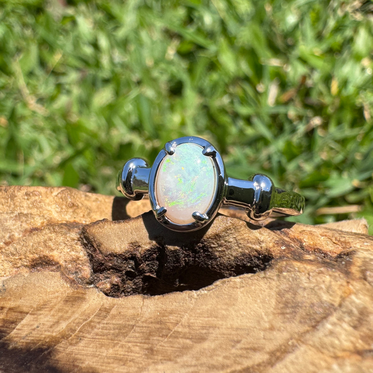 0.7ct Coober Pedy Opal Ring ~ 'Stanley Glow' | 925 Sterling Silver | Solid Australian Opal