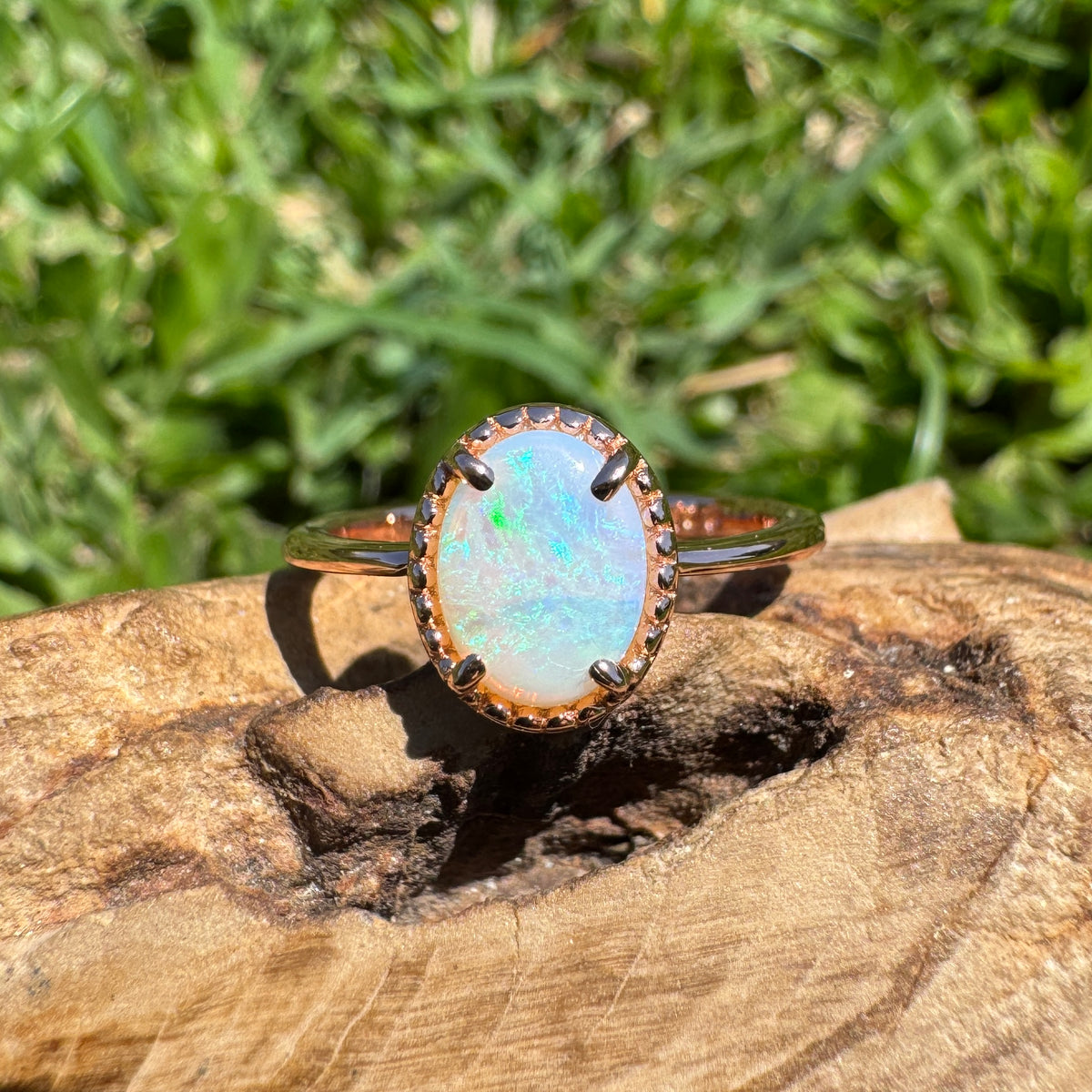 0.7ct Coober Pedy Opal Ring ~ 'Hanging Rock Ember' | Rose Gold Coated 925 Sterling Silver | Solid Australian Opal