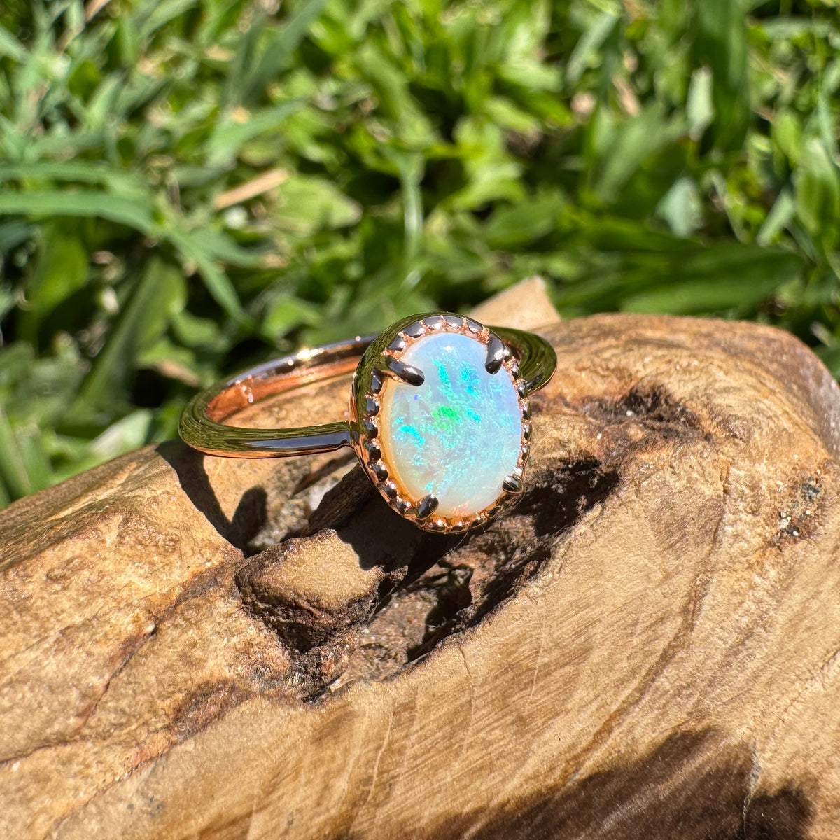 0.7ct Coober Pedy Opal Ring ~ 'Hanging Rock Ember' | Rose Gold Coated 925 Sterling Silver | Solid Australian Opal