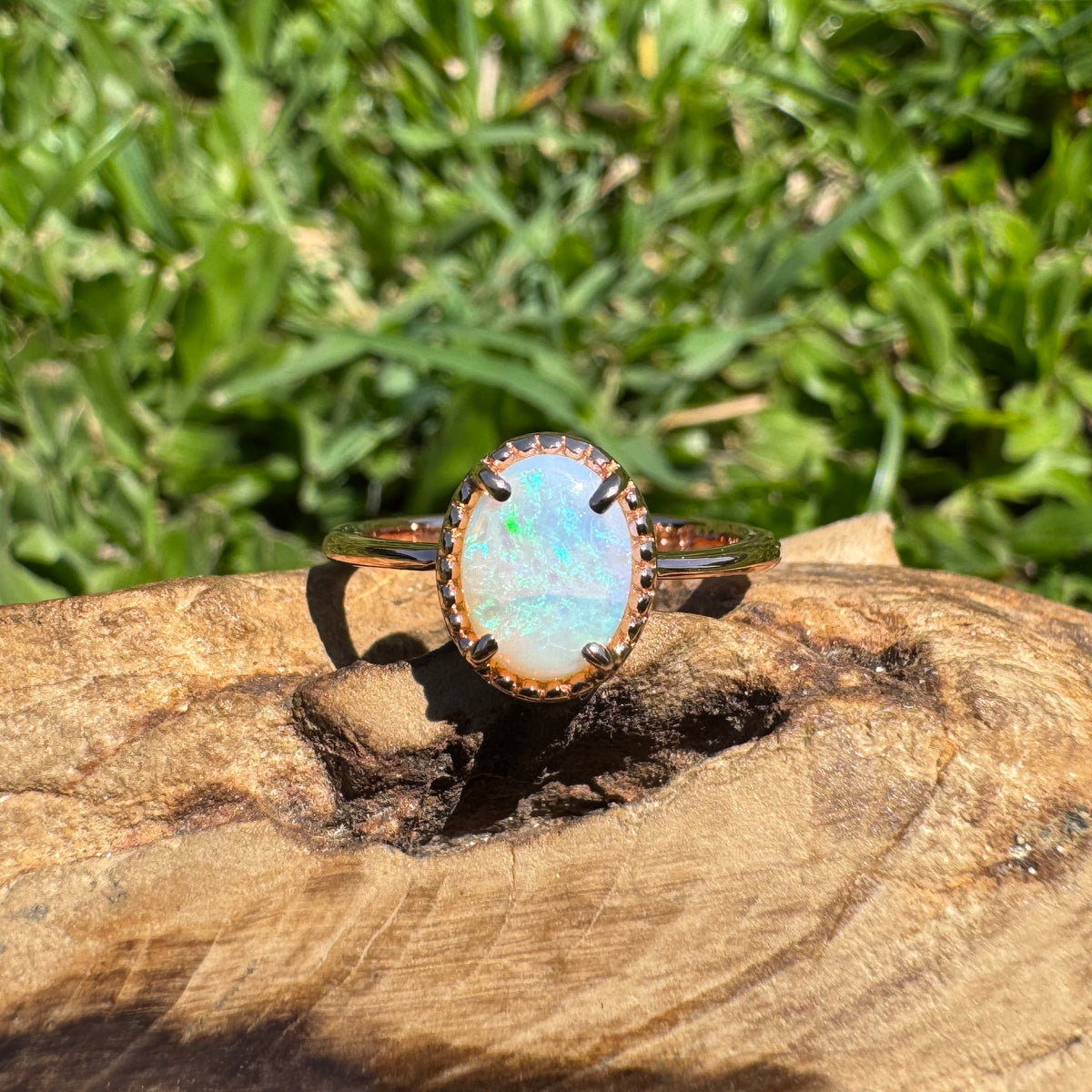 0.7ct Coober Pedy Opal Ring ~ 'Hanging Rock Ember' | Rose Gold Coated 925 Sterling Silver | Solid Australian Opal
