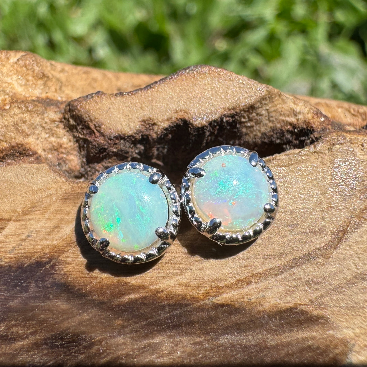 0.8ct Coober Pedy Opal Stud Earrings ~ 'Ocean Beach Blues' | 925 Sterling Silver | Solid Australian Opal
