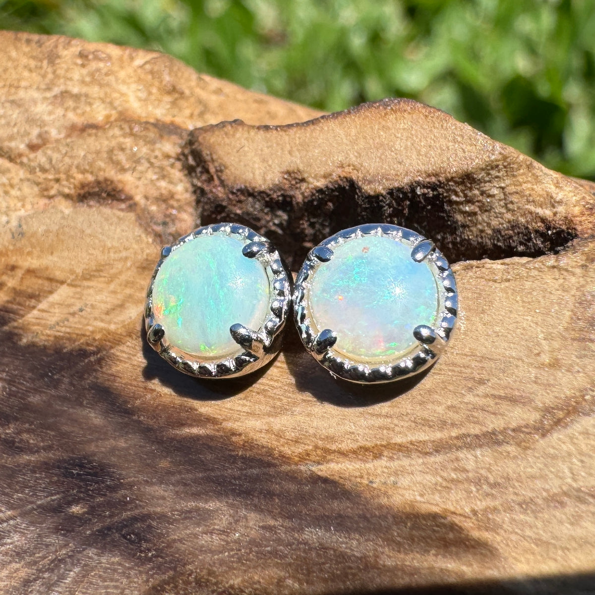 0.8ct Coober Pedy Opal Stud Earrings ~ 'Ocean Beach Blues' | 925 Sterling Silver | Solid Australian Opal