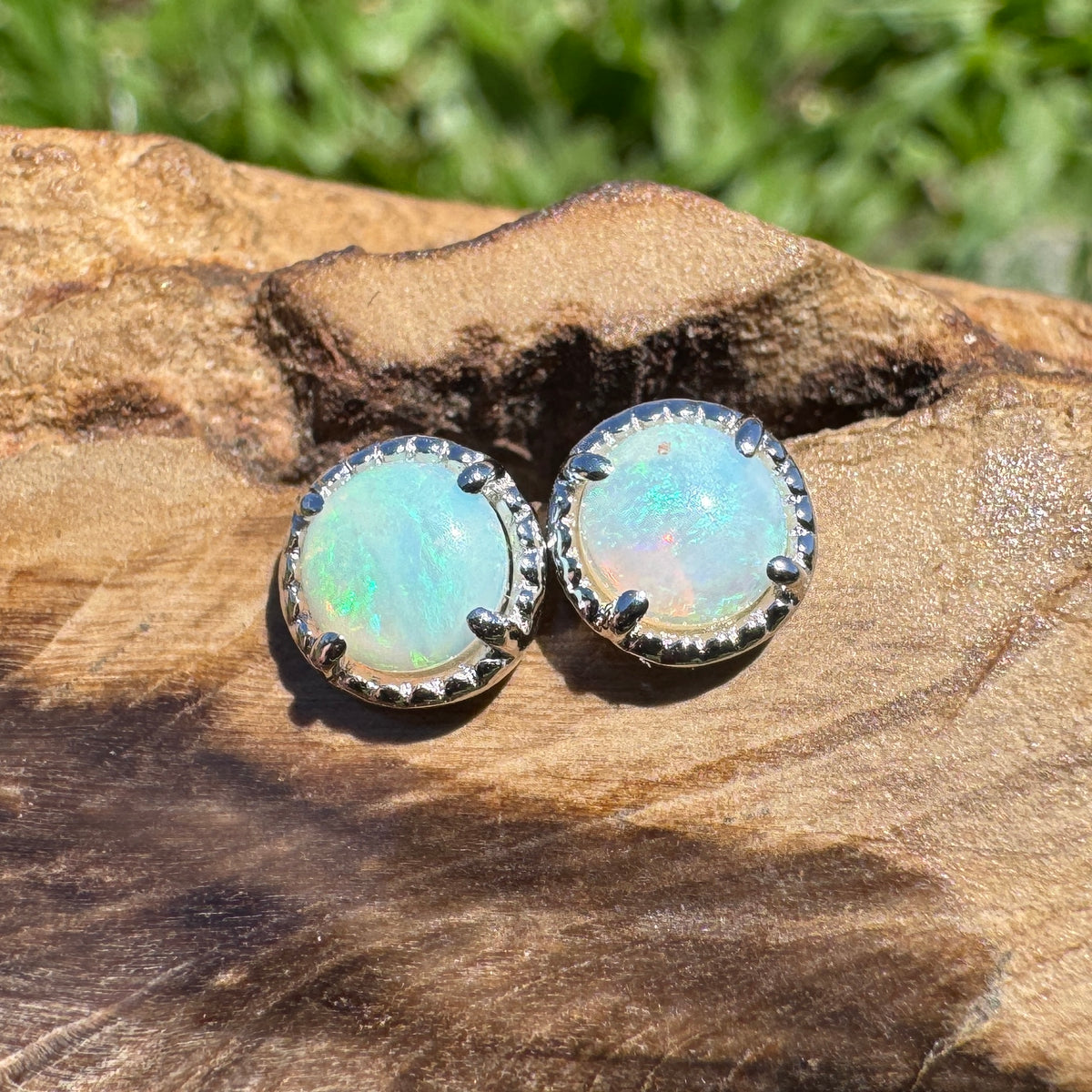0.8ct Coober Pedy Opal Stud Earrings ~ 'Ocean Beach Blues' | 925 Sterling Silver | Solid Australian Opal