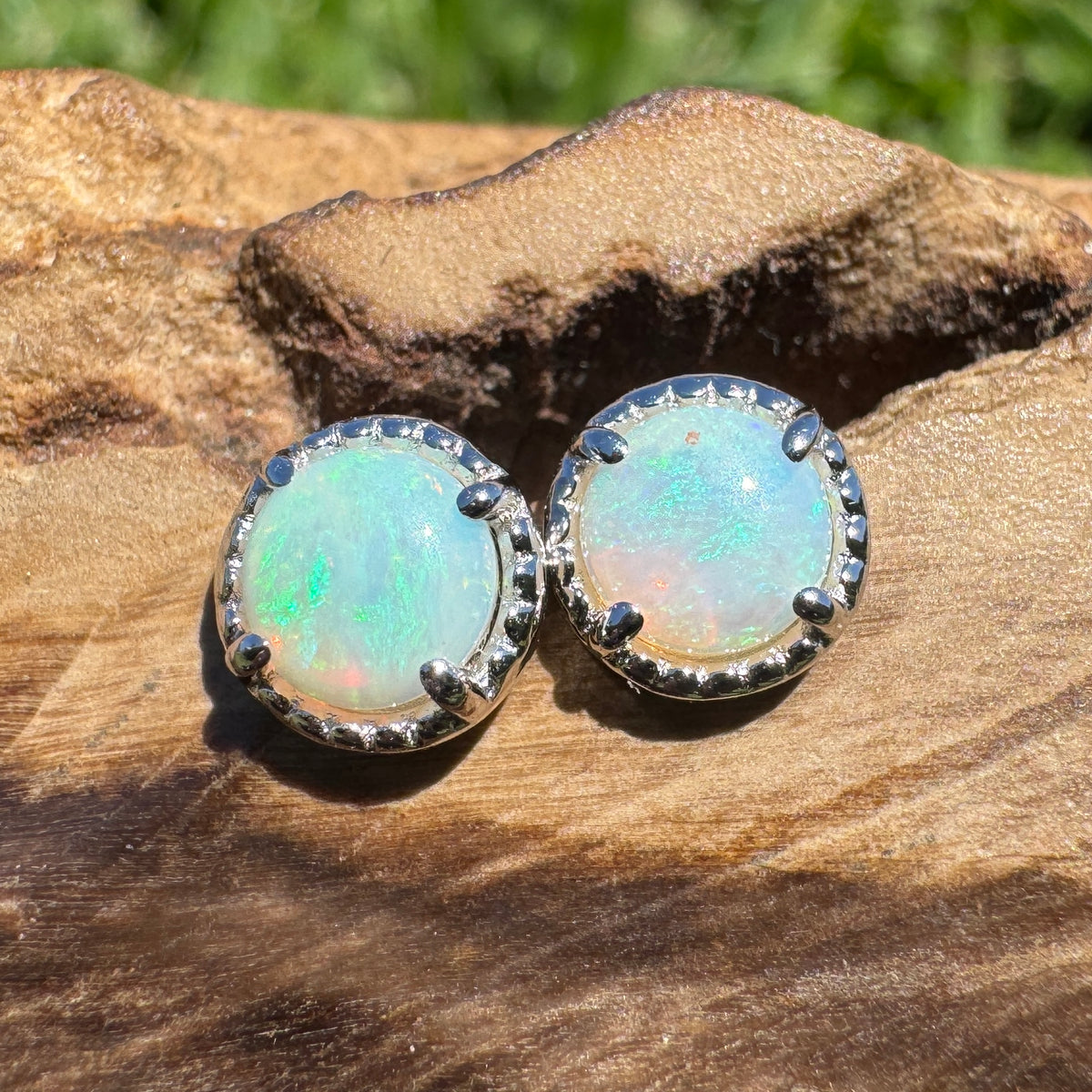 0.8ct Coober Pedy Opal Stud Earrings ~ 'Ocean Beach Blues' | 925 Sterling Silver | Solid Australian Opal