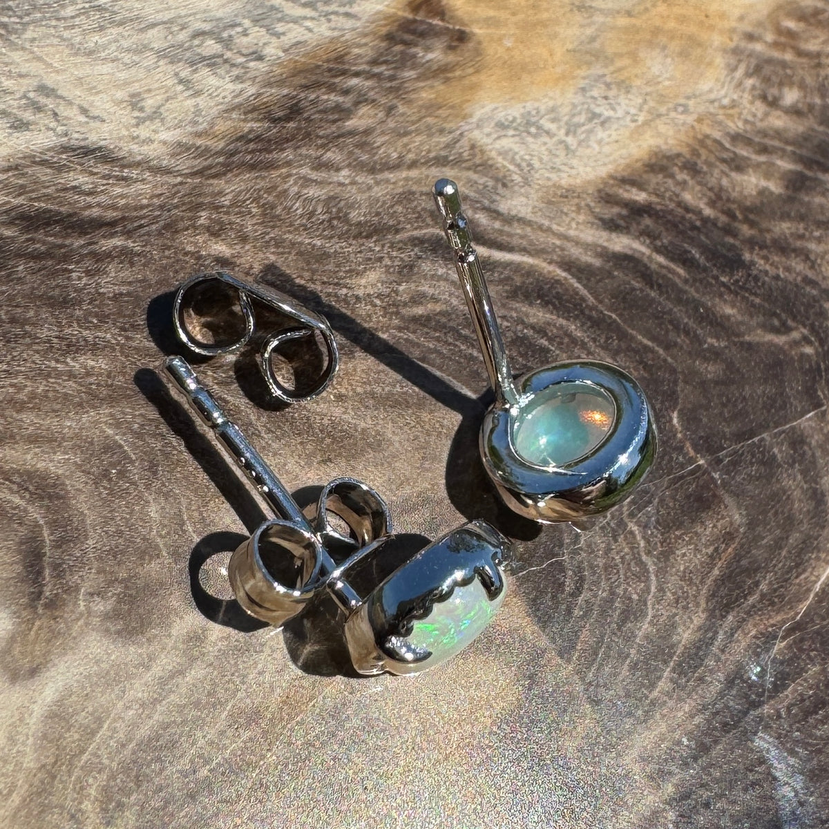 0.8ct Coober Pedy Opal Stud Earrings ~ 'Ocean Beach Blues' | 925 Sterling Silver | Solid Australian Opal