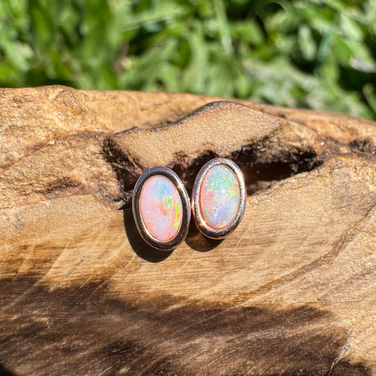 0.5ct Coober Pedy Opal Stud Earrings ~ 'Hahndorf Blush' | Rose Gold Coated 925 Sterling Silver | Solid Australian Opal