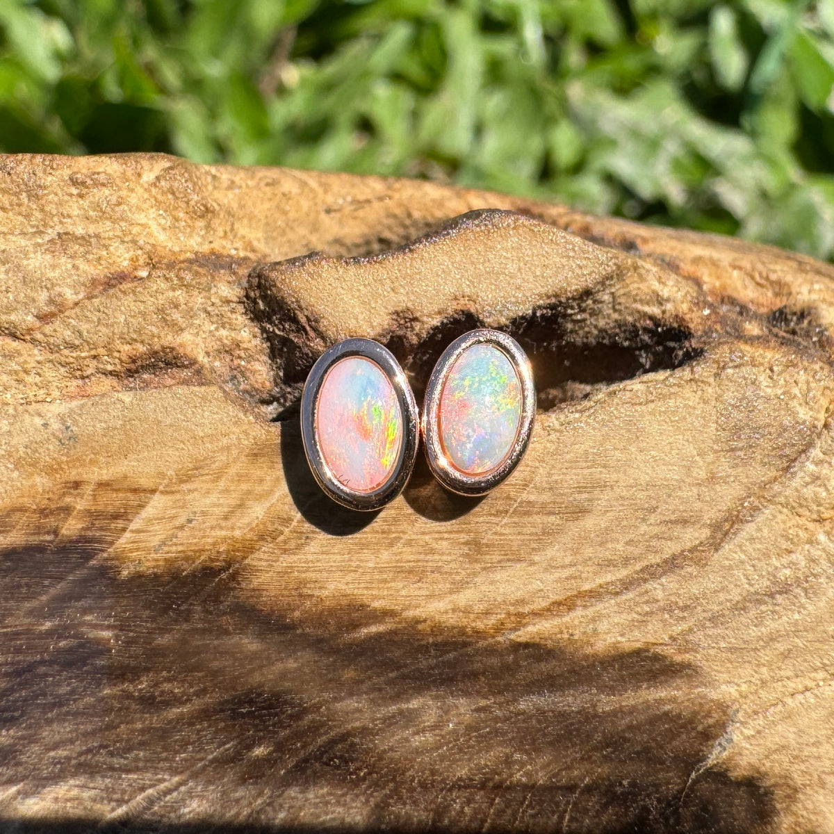 0.5ct Coober Pedy Opal Stud Earrings ~ 'Hahndorf Blush' | Rose Gold Coated 925 Sterling Silver | Solid Australian Opal