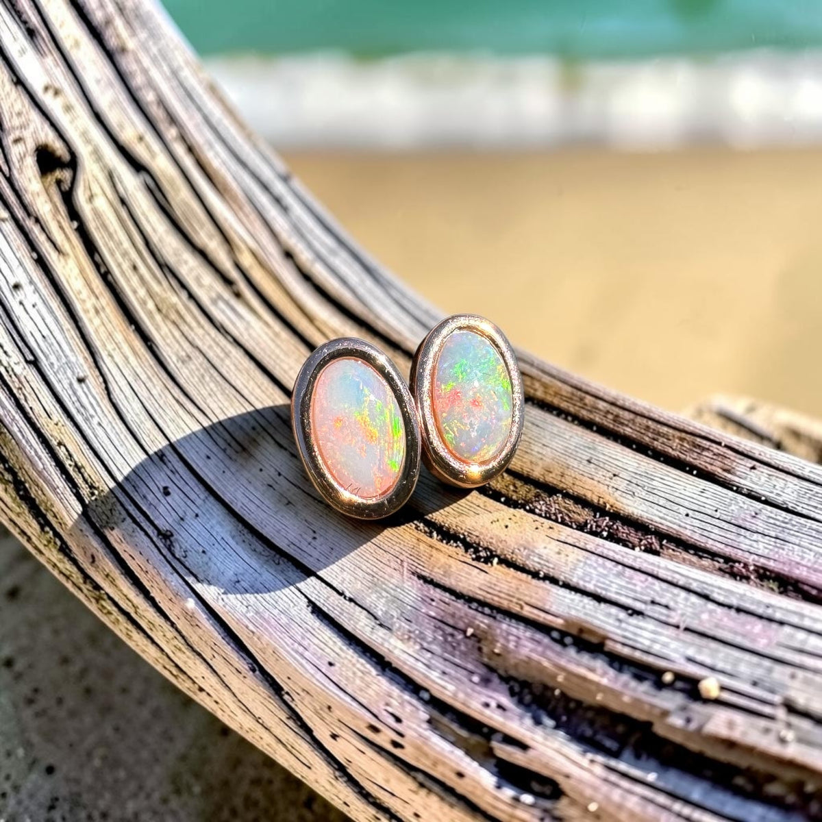 0.5ct Coober Pedy Opal Stud Earrings ~ 'Hahndorf Blush' | Rose Gold Coated 925 Sterling Silver | Solid Australian Opal