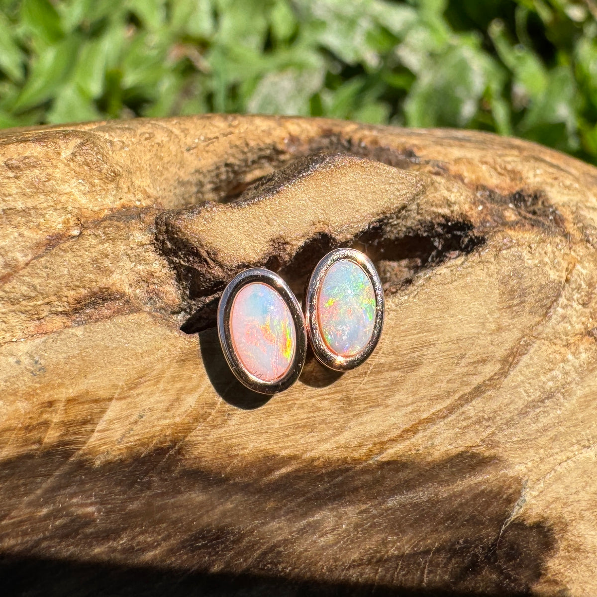 0.5ct Coober Pedy Opal Stud Earrings ~ 'Hahndorf Blush' | Rose Gold Coated 925 Sterling Silver | Solid Australian Opal