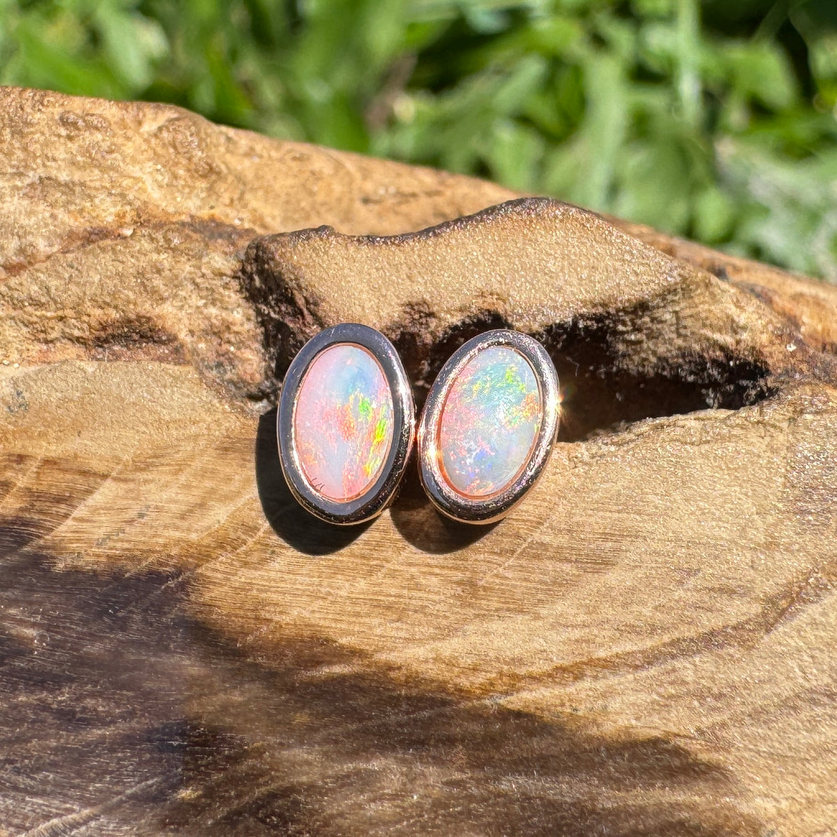 0.5ct Coober Pedy Opal Stud Earrings ~ 'Hahndorf Blush' | Rose Gold Coated 925 Sterling Silver | Solid Australian Opal