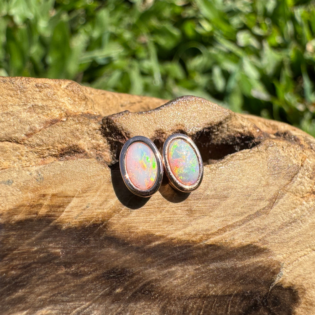 0.5ct Coober Pedy Opal Stud Earrings ~ 'Hahndorf Blush' | Rose Gold Coated 925 Sterling Silver | Solid Australian Opal
