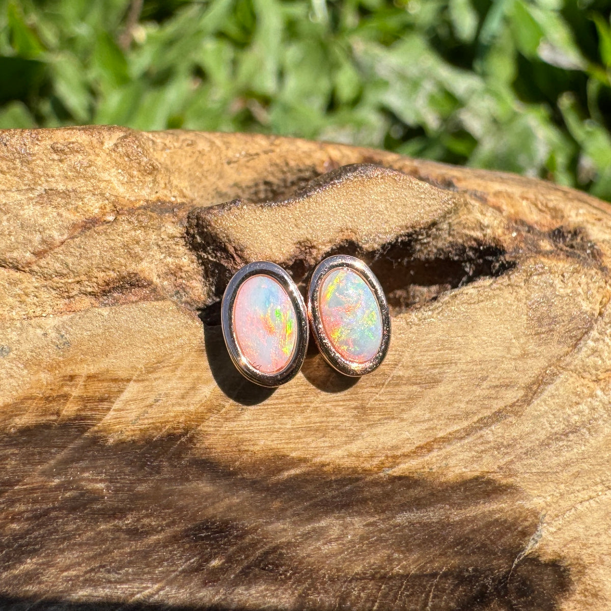0.5ct Coober Pedy Opal Stud Earrings ~ 'Hahndorf Blush' | Rose Gold Coated 925 Sterling Silver | Solid Australian Opal