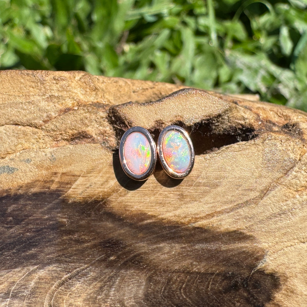 0.5ct Coober Pedy Opal Stud Earrings ~ 'Hahndorf Blush' | Rose Gold Coated 925 Sterling Silver | Solid Australian Opal