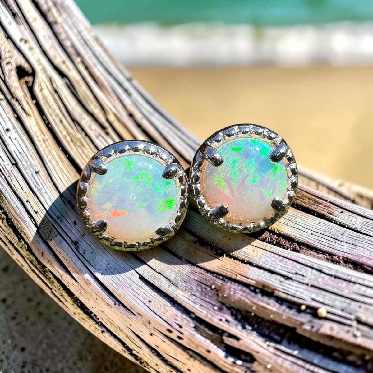0.8ct Coober Pedy Opal Stud Earrings ~ 'Lake Tinaroo Blues' | 925 Sterling Silver | Solid Australian Opal