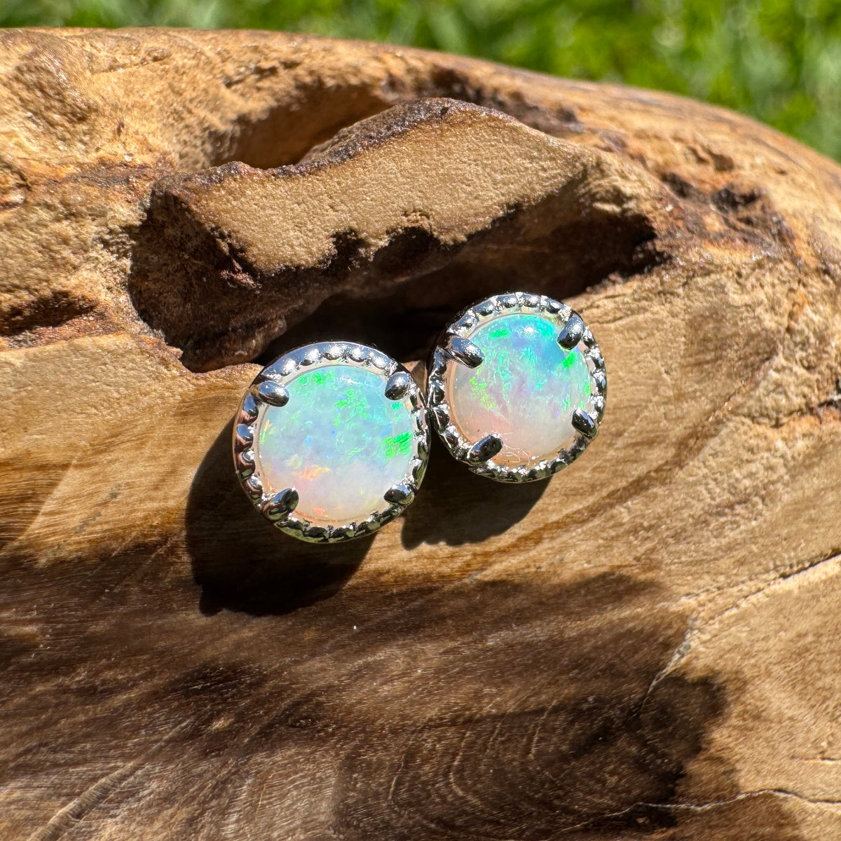 0.8ct Coober Pedy Opal Stud Earrings ~ 'Lake Tinaroo Blues' | 925 Sterling Silver | Solid Australian Opal