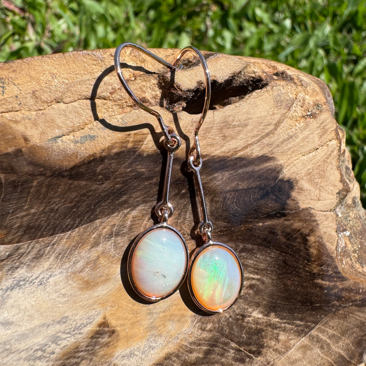 2.4ct Coober Pedy Opal Hook Earrings ~ 'Hopkins Falls Drops' | Rose Gold Coated 925 Sterling Silver | Solid Australian Opal