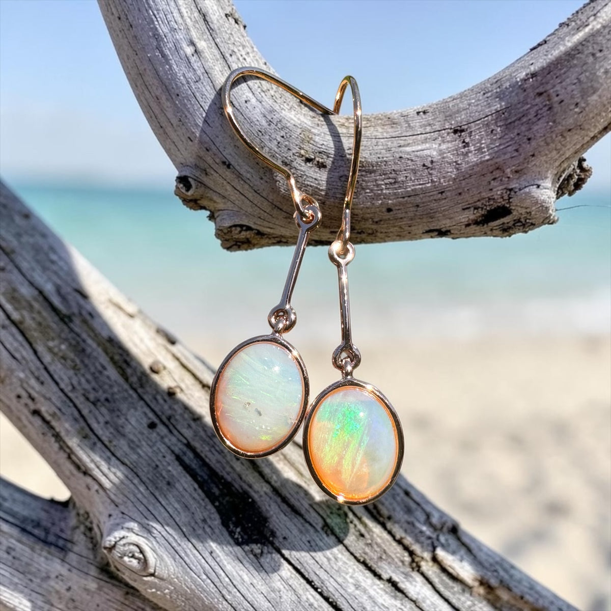 2.4ct Coober Pedy Opal Hook Earrings ~ 'Hopkins Falls Drops' | Rose Gold Coated 925 Sterling Silver | Solid Australian Opal