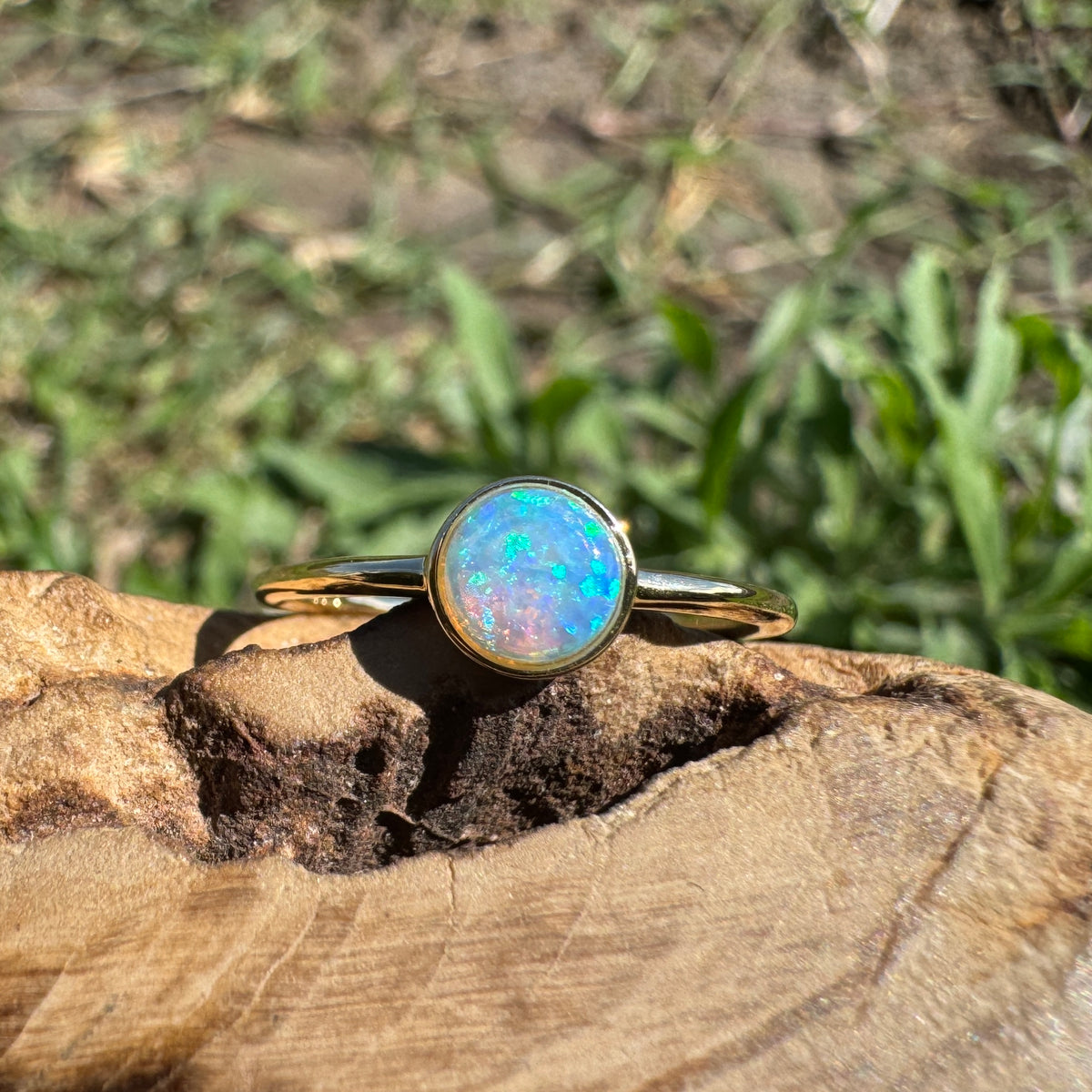 0.4ct Coober Pedy Opal Ring ~ 'Bay of Fires Gold' | 14ct Yellow Gold | Solid Australian Opal