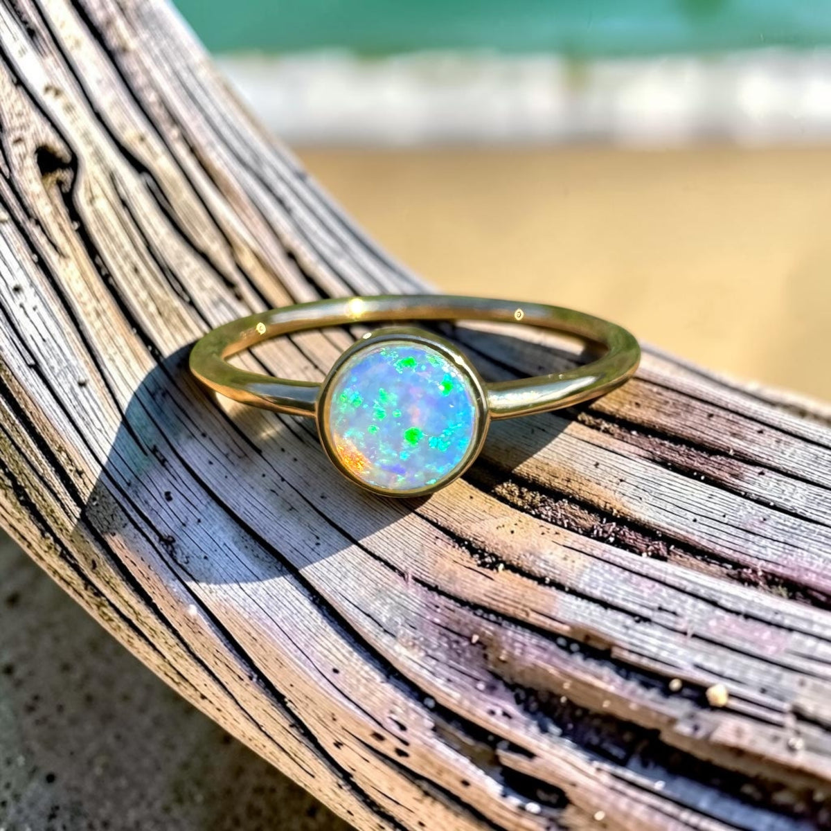 0.4ct Coober Pedy Opal Ring ~ 'Bay of Fires Gold' | 14ct Yellow Gold | Solid Australian Opal