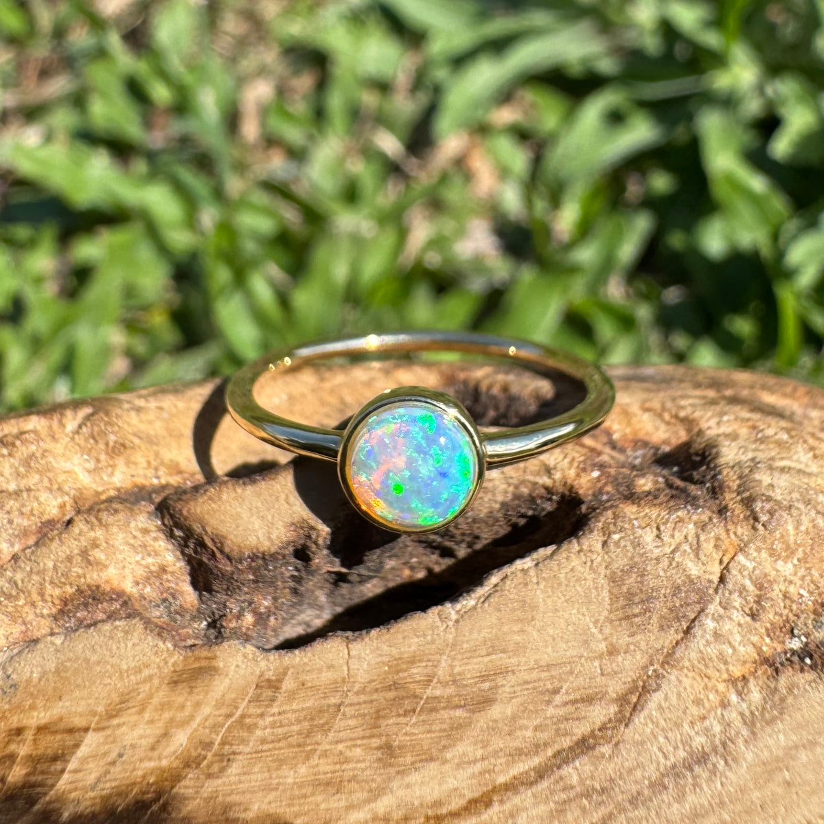 0.4ct Coober Pedy Opal Ring ~ 'Bay of Fires Gold' | 14ct Yellow Gold | Solid Australian Opal