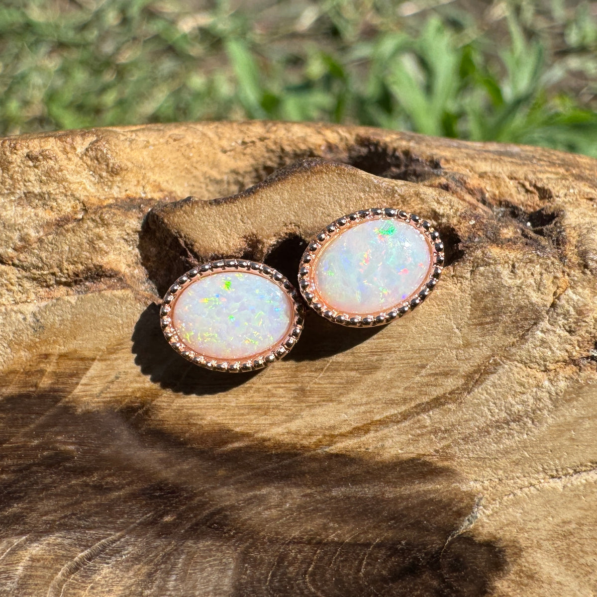 1.2ct Coober Pedy Opal Stud Earrings ~ 'Victor Harbor Glow' | Rose Gold Coated 925 Sterling Silver | Solid Australian Opal