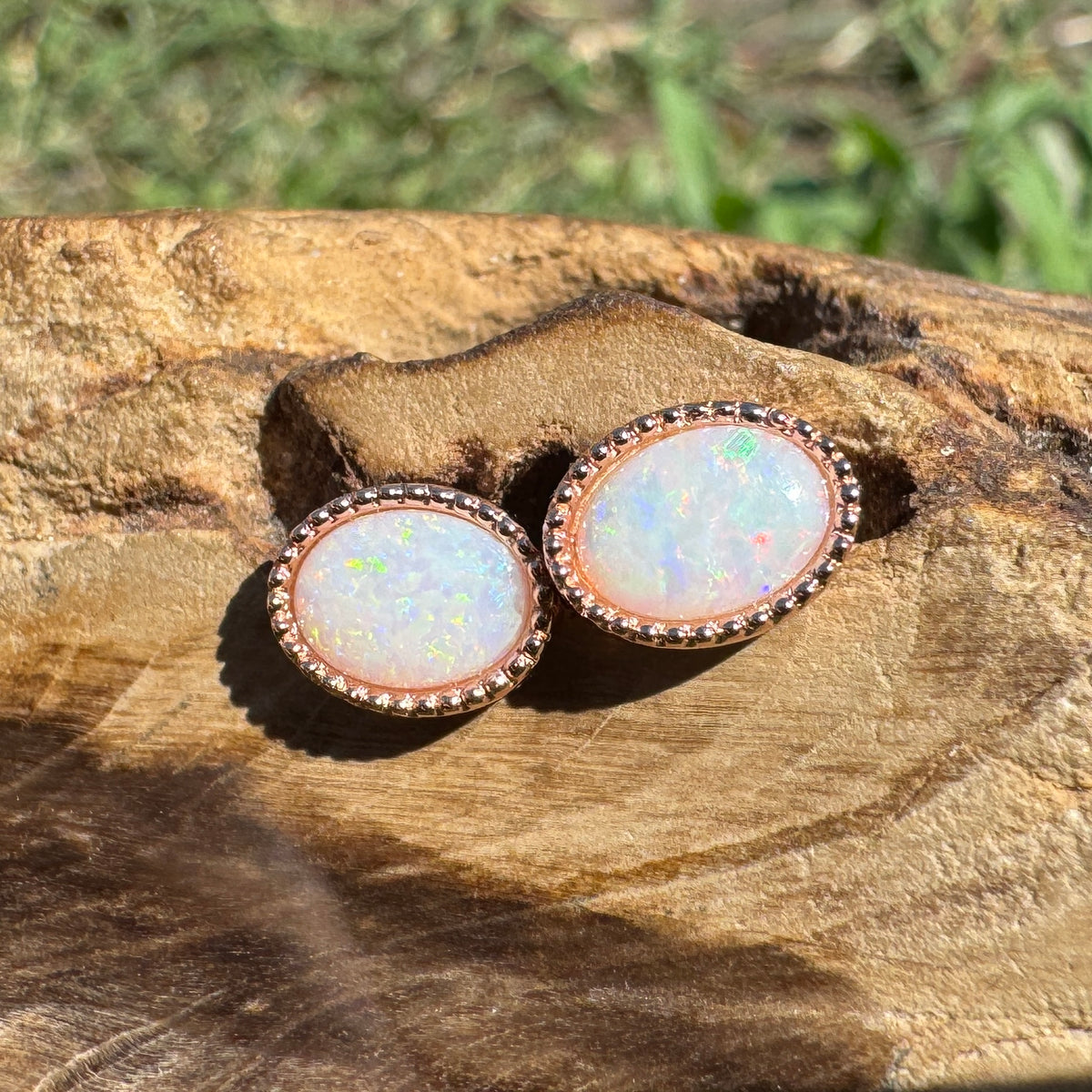 1.2ct Coober Pedy Opal Stud Earrings ~ 'Victor Harbor Glow' | Rose Gold Coated 925 Sterling Silver | Solid Australian Opal