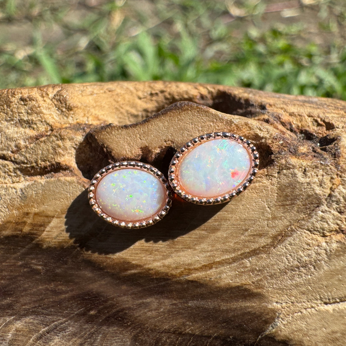 1.2ct Coober Pedy Opal Stud Earrings ~ 'Victor Harbor Glow' | Rose Gold Coated 925 Sterling Silver | Solid Australian Opal