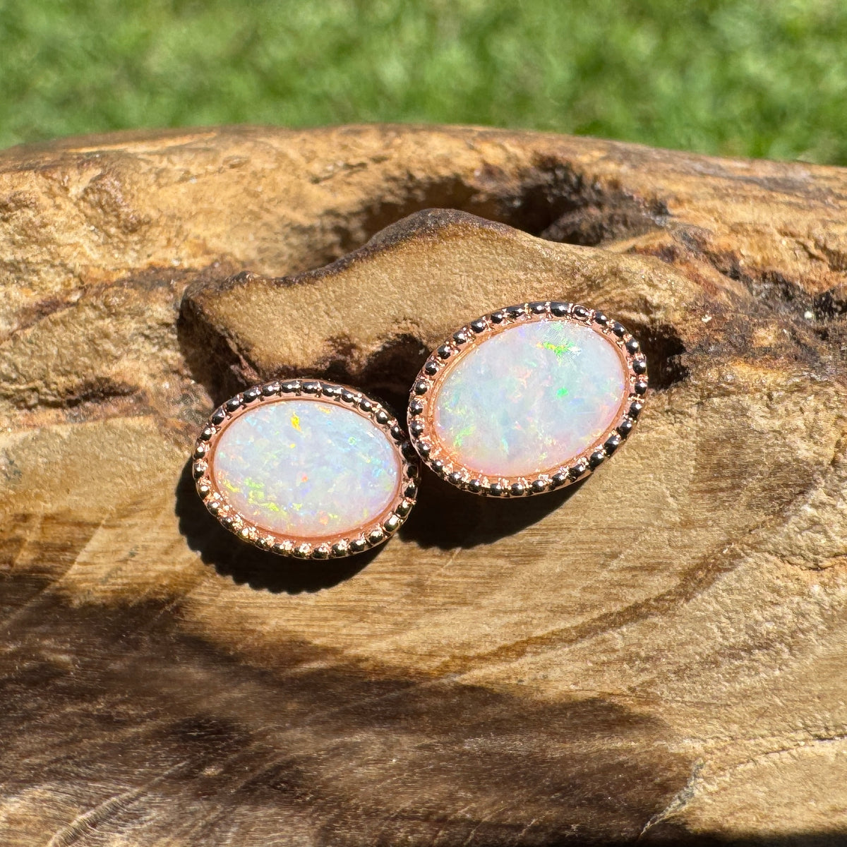 1.2ct Coober Pedy Opal Stud Earrings ~ 'Victor Harbor Glow' | Rose Gold Coated 925 Sterling Silver | Solid Australian Opal