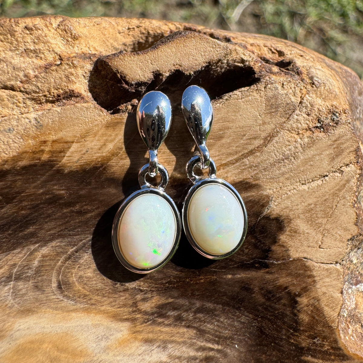 1.4ct Coober Pedy Opal Stud Drop Earrings ~ 'Redbank Gorge Ember' | 925 Sterling Silver | Solid Australian Opal