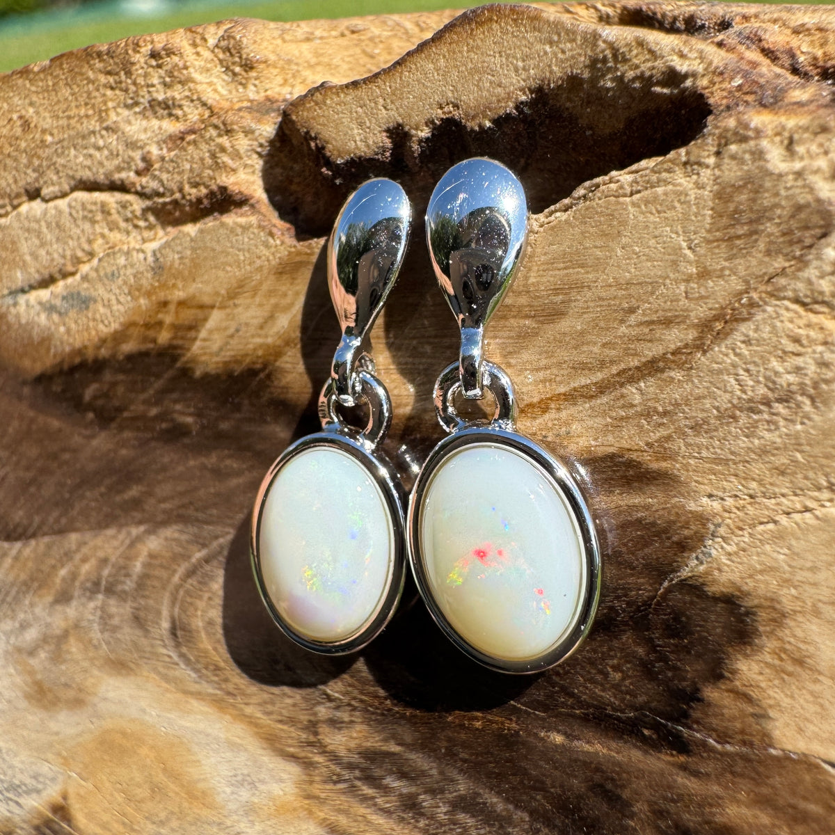 1.4ct Coober Pedy Opal Stud Drop Earrings ~ 'Redbank Gorge Ember' | 925 Sterling Silver | Solid Australian Opal