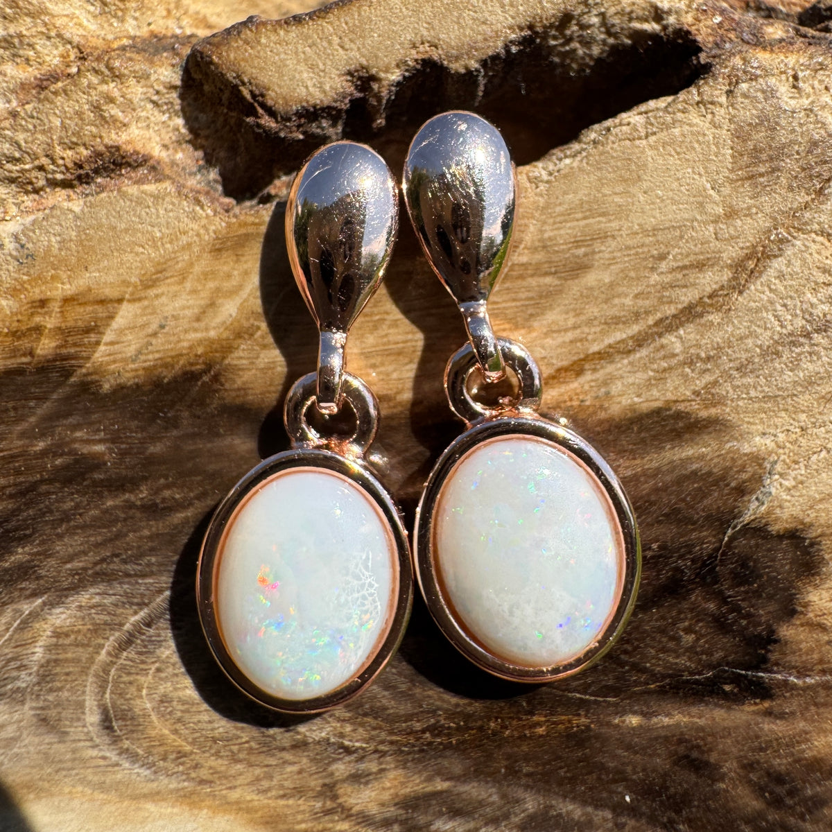 1.4ct Coober Pedy Opal Stud Drop Earrings ~ 'Kinchega Ember' | Rose Gold Coated 925 Sterling Silver | Solid Australian Opal