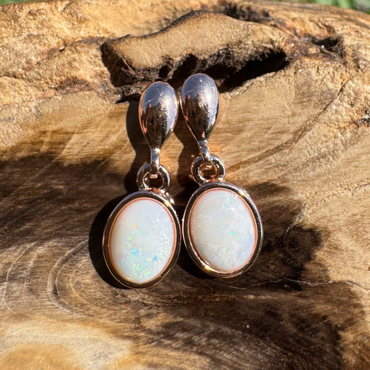 1.4ct Coober Pedy Opal Stud Drop Earrings ~ 'Kinchega Ember' | Rose Gold Coated 925 Sterling Silver | Solid Australian Opal