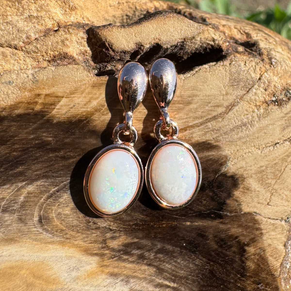 1.4ct Coober Pedy Opal Stud Drop Earrings ~ 'Kinchega Ember' | Rose Gold Coated 925 Sterling Silver | Solid Australian Opal