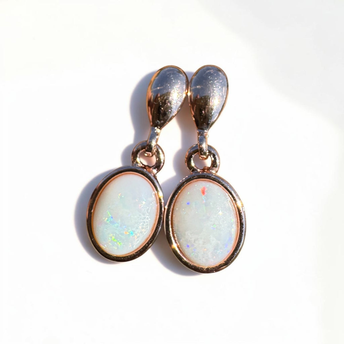 1.4ct Coober Pedy Opal Stud Drop Earrings ~ 'Kinchega Ember' | Rose Gold Coated 925 Sterling Silver | Solid Australian Opal