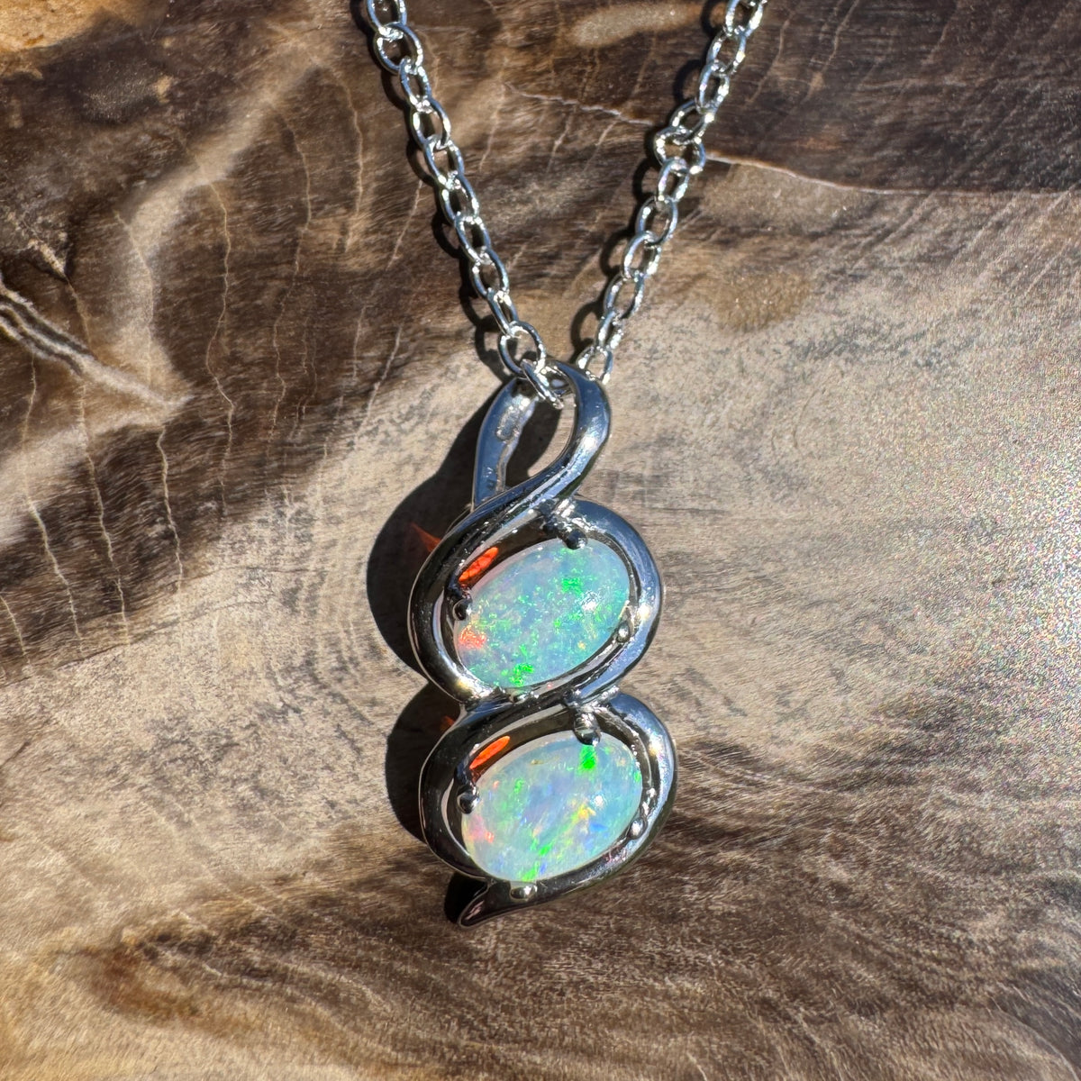 0.8ct Coober Pedy Opal Pendant Necklace ~ 'Mount Buller Sparkle' | 14ct White Gold | Solid Australian Opal