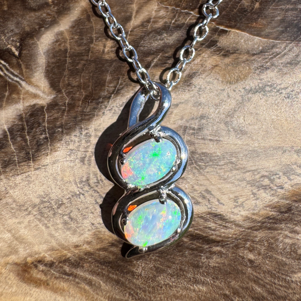 0.8ct Coober Pedy Opal Pendant Necklace ~ 'Mount Buller Sparkle' | 14ct White Gold | Solid Australian Opal