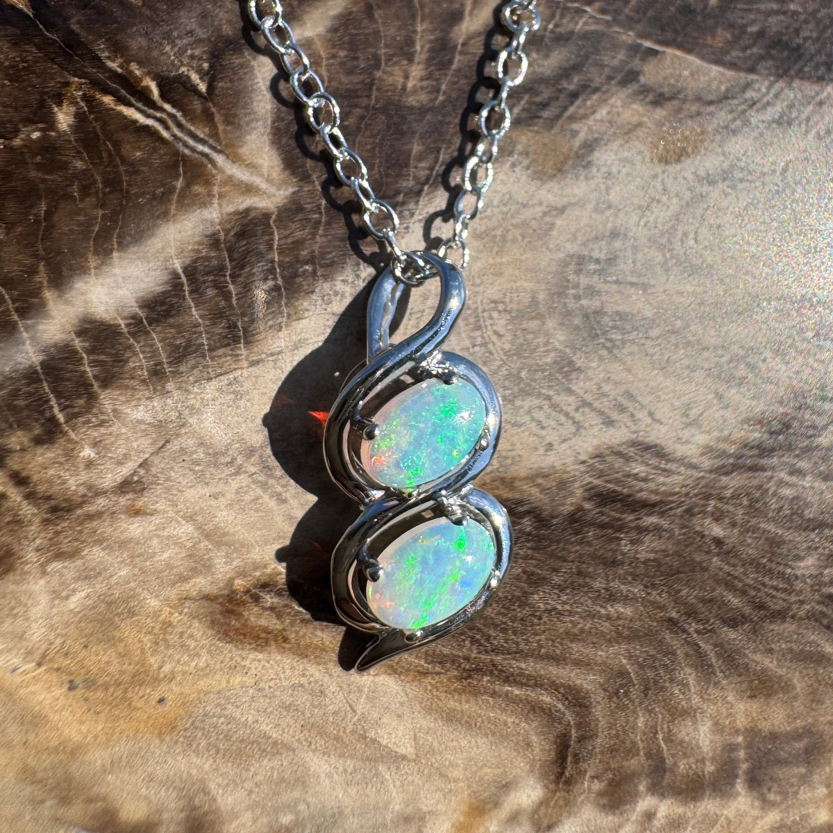 0.8ct Coober Pedy Opal Pendant Necklace ~ 'Mount Buller Sparkle' | 14ct White Gold | Solid Australian Opal