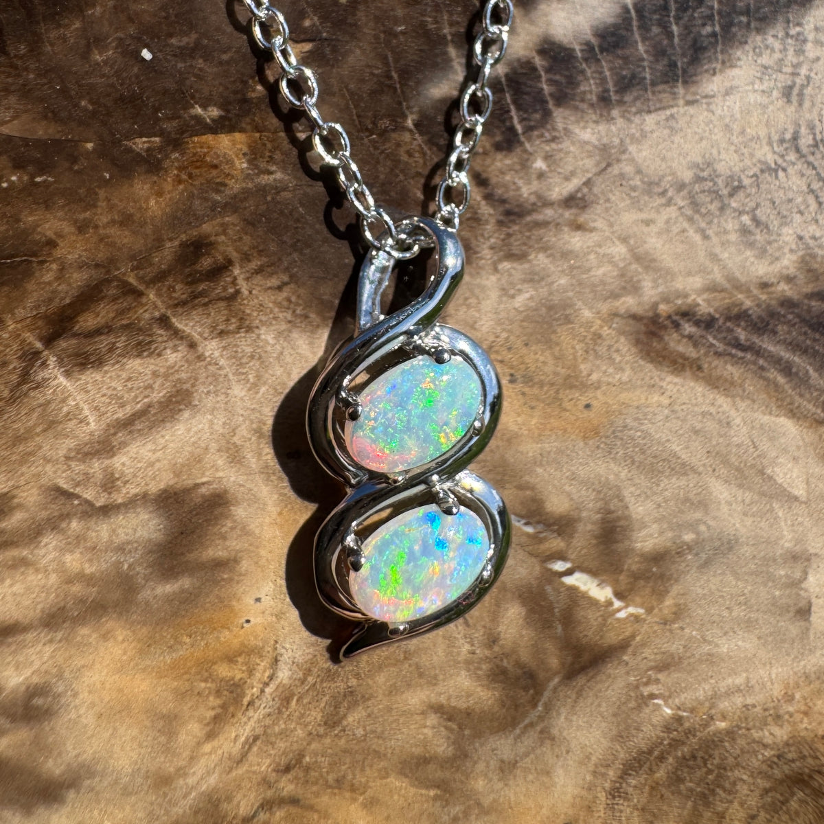 0.8ct Coober Pedy Opal Pendant Necklace ~ 'Mount Buller Sparkle' | 14ct White Gold | Solid Australian Opal