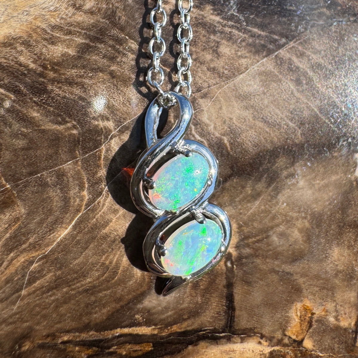 0.8ct Coober Pedy Opal Pendant Necklace ~ 'Mount Buller Sparkle' | 14ct White Gold | Solid Australian Opal
