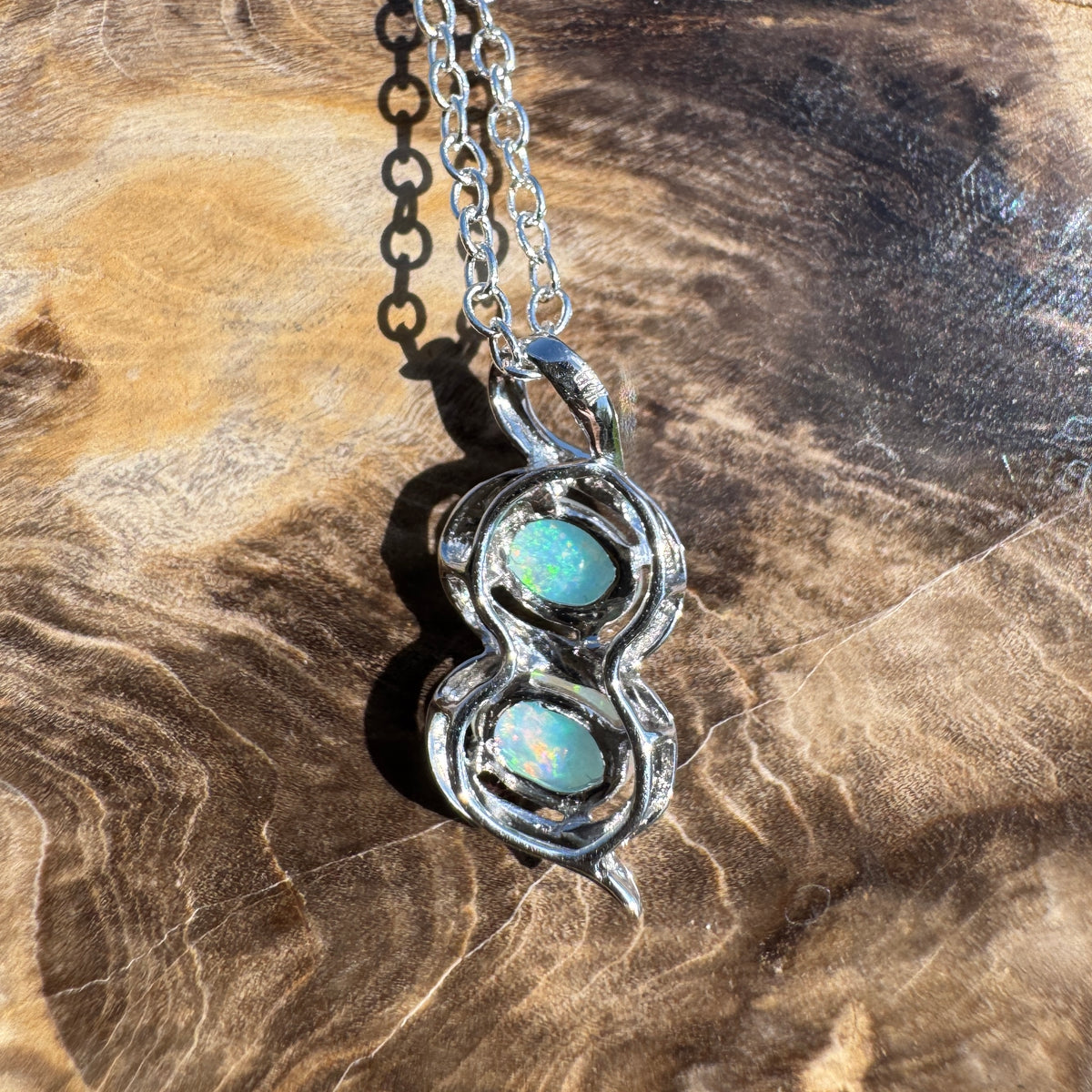0.8ct Coober Pedy Opal Pendant Necklace ~ 'Mount Buller Sparkle' | 14ct White Gold | Solid Australian Opal