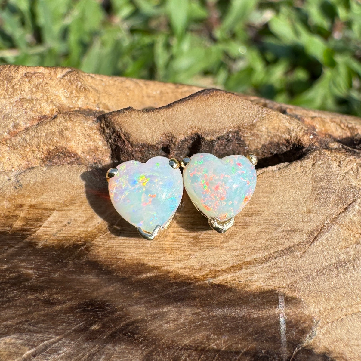 1ct Coober Pedy Opal Heart Stud Earrings ~ 'Hamelin Bay Hearts' | 14ct Yellow Gold | Solid Australian Opal