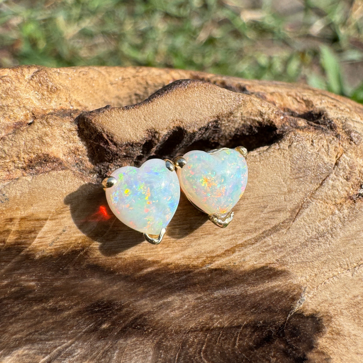 1ct Coober Pedy Opal Heart Stud Earrings ~ 'Hamelin Bay Hearts' | 14ct Yellow Gold | Solid Australian Opal