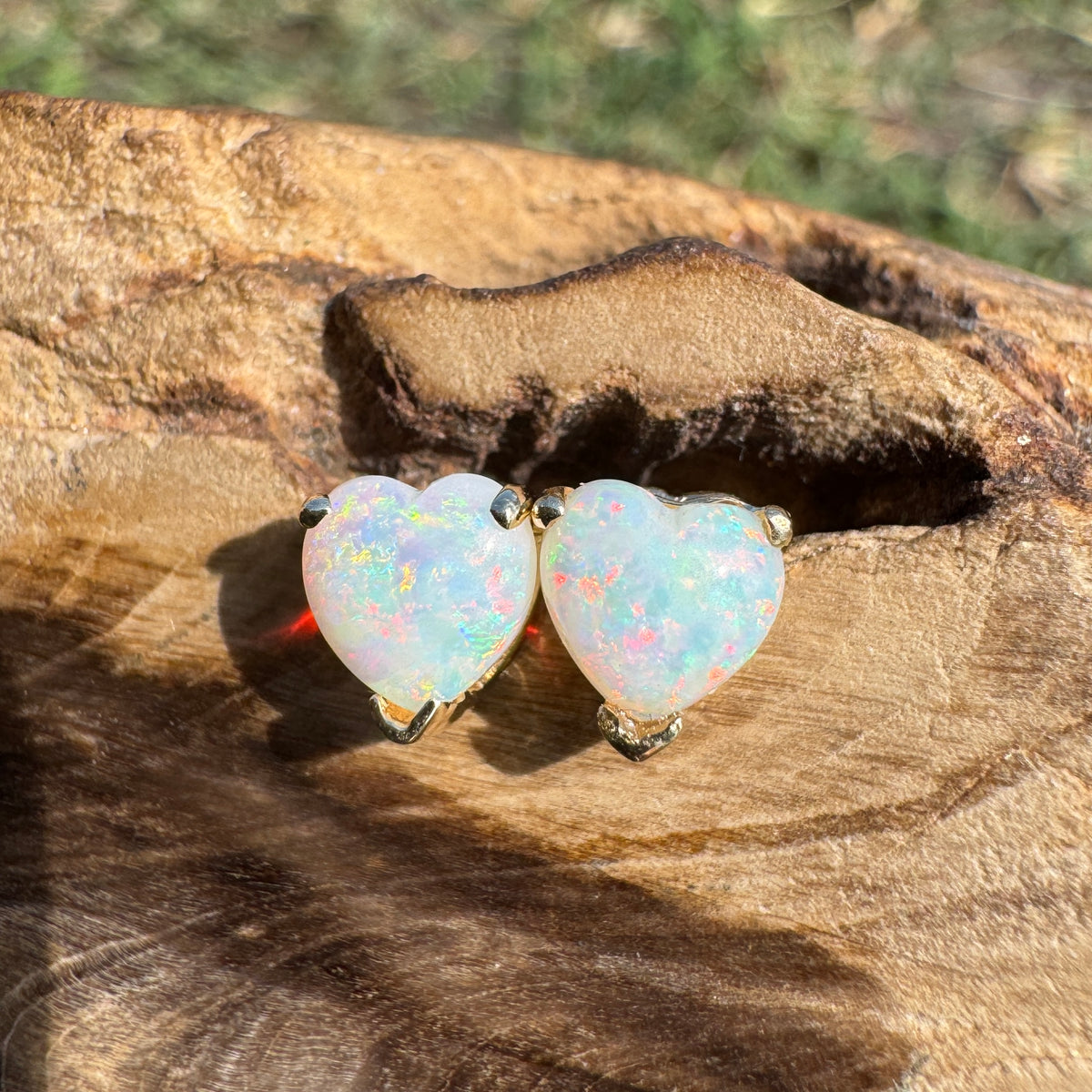 1ct Coober Pedy Opal Heart Stud Earrings ~ 'Hamelin Bay Hearts' | 14ct Yellow Gold | Solid Australian Opal
