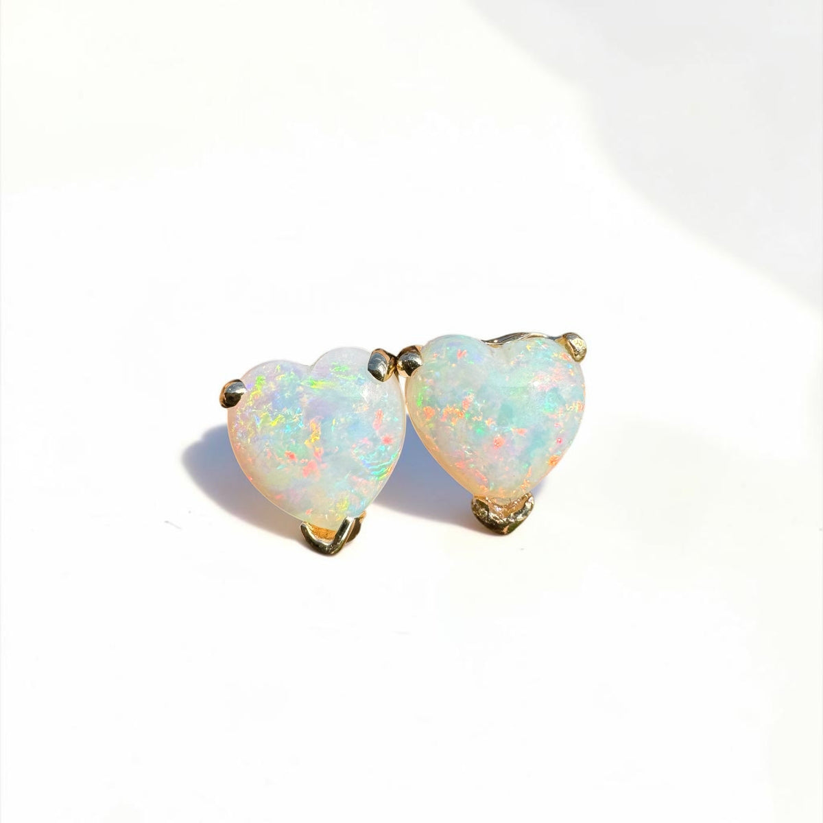 1ct Coober Pedy Opal Heart Stud Earrings ~ 'Hamelin Bay Hearts' | 14ct Yellow Gold | Solid Australian Opal