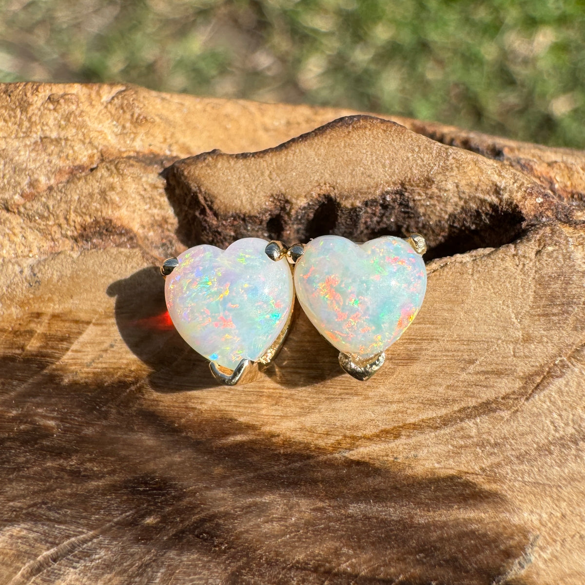1ct Coober Pedy Opal Heart Stud Earrings ~ 'Hamelin Bay Hearts' | 14ct Yellow Gold | Solid Australian Opal