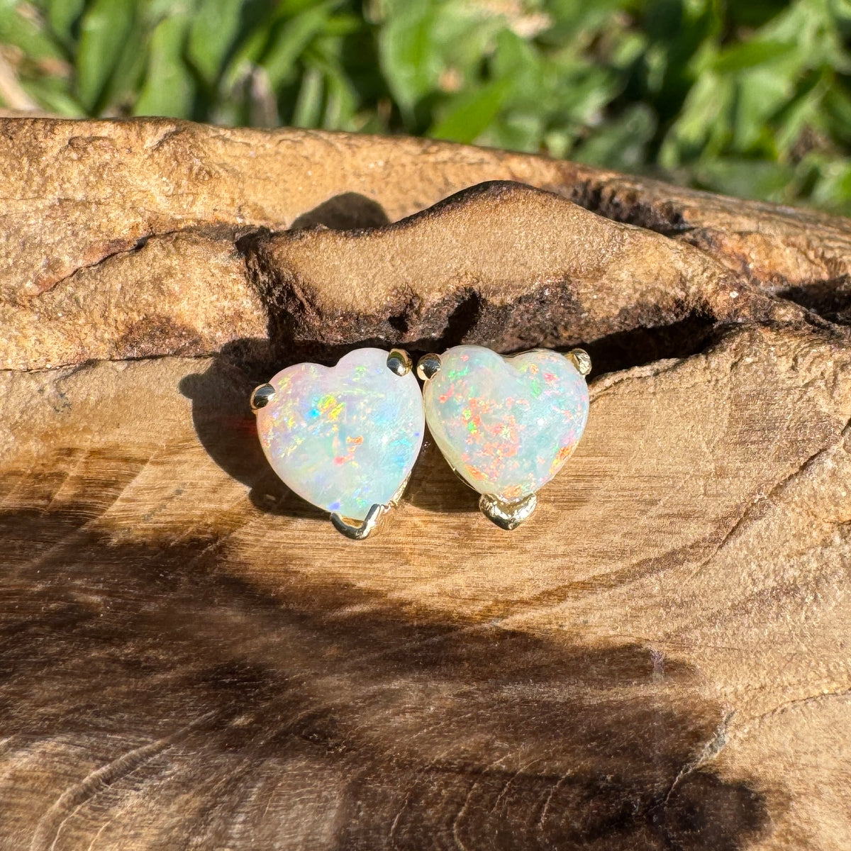 1ct Coober Pedy Opal Heart Stud Earrings ~ 'Hamelin Bay Hearts' | 14ct Yellow Gold | Solid Australian Opal