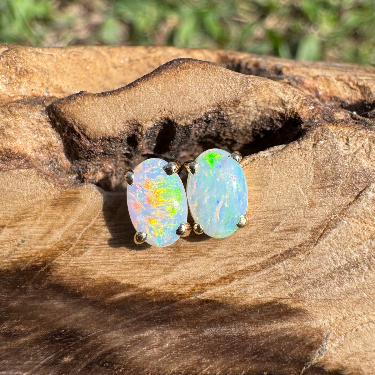0.7ct Coober Pedy Opal Stud Earrings ~ 'Coolgardie Gold' | 14ct Yellow Gold | Solid Australian Opal